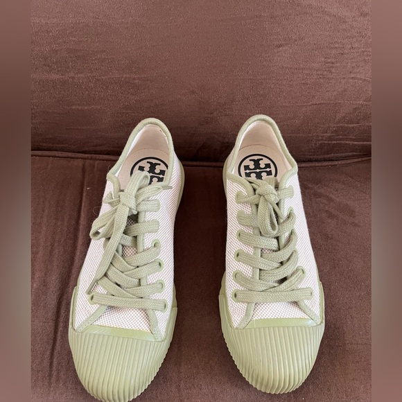 Tory Burch Olive and Cream Canvas Sneakers - Picture 1 of 5